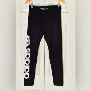 Women’s Black Adidas leggings with White Logo on Leg